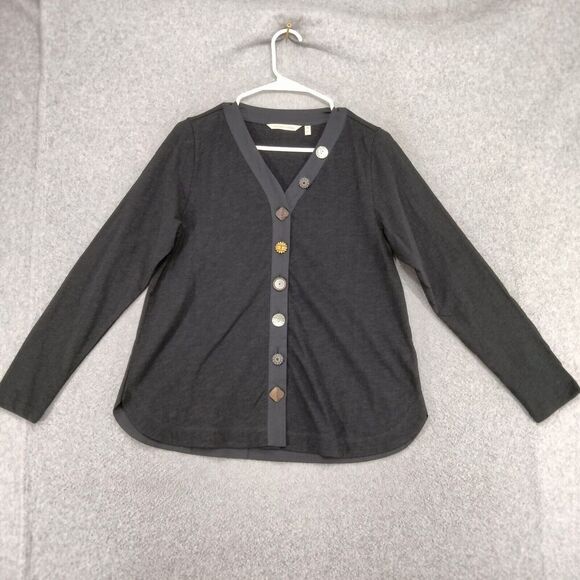 Soft Surroundings Danielle Button Shirt Wmns Sz SP Black V-Neck Cardigan Charm - Picture 1 of 12